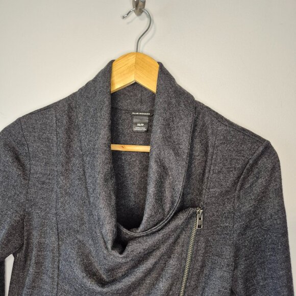 Club Monaco 100% Wool Grey Assymetric Zippered Wrap Sweater - Picture 7 of 14